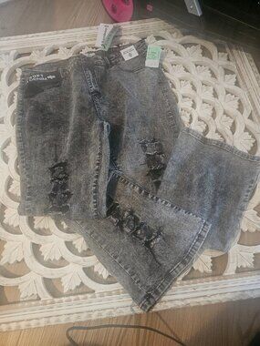 Black acid wash jeans with slits